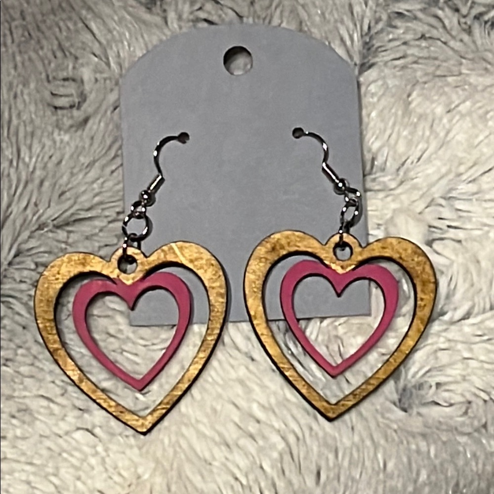 Gold and Pink Heart Earrings